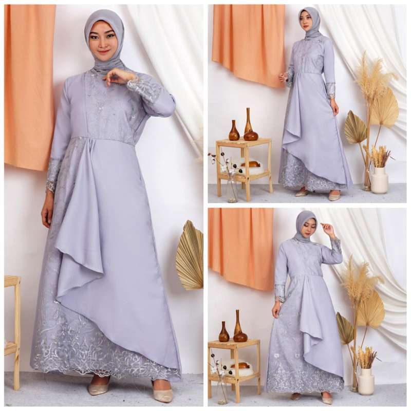 Jual Gamis Mazafa Brokat Tille Bordir Maxi Dress Lebaran Brukat Tulle Baju Muslim Murah Mei 2021 Blibli