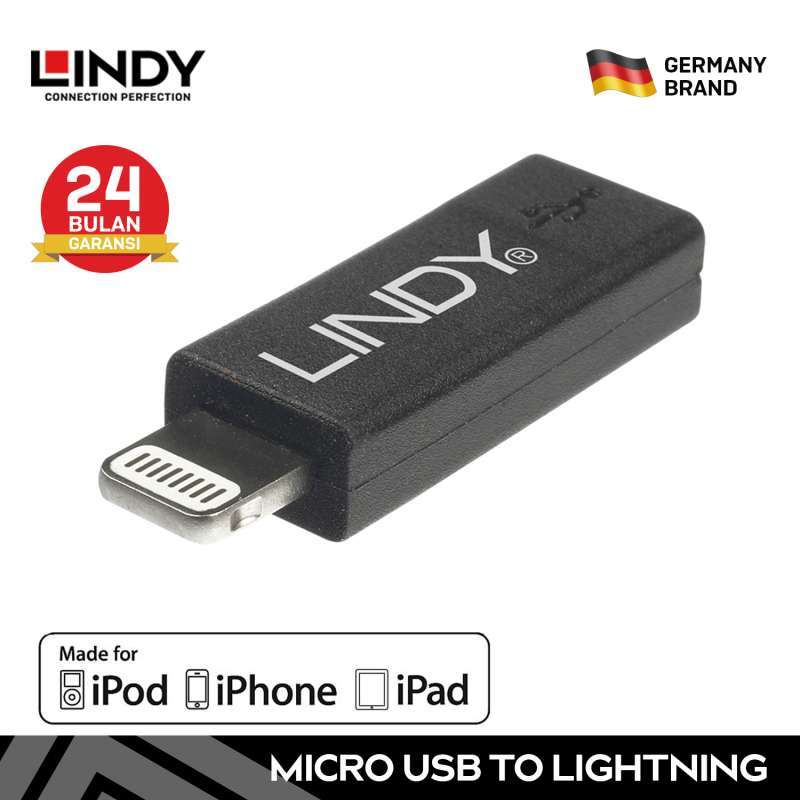 Jual Lindy 41076 Micro B USB To Mfi Apple Lightning iPhone Adapter