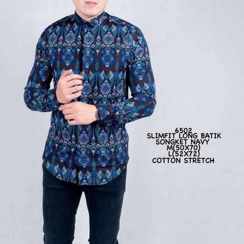 Baju batik lelaki slim fit top