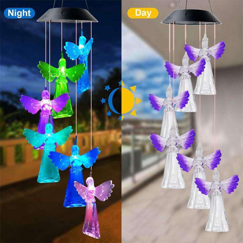 Indoor Outdoor Patio Lawn Gardening Garden Decor for Women Who Has Everything Gifts Angel Solar Wind Chimes Changing Color Mobile Rainproof Led Decorative Wind Chimes Lights 