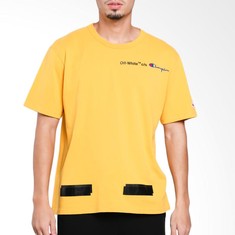 yellow and white champion shirt