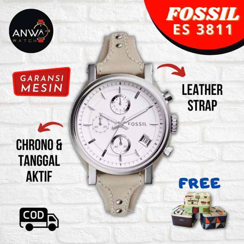 JAM TANGAN WANITA FOSSIL FOSIL BOYFRIEND ES3811 ES 3811 CHRONOGRAPH CRONO ANTI AIR TALI KULIT ORI ORIGINAL