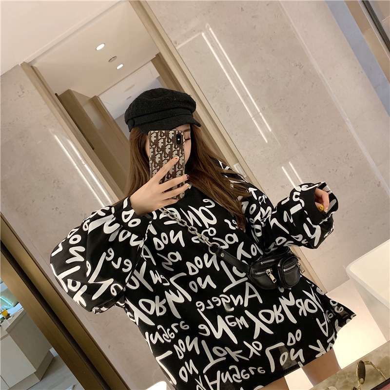 Promo IELGY Letter Print Long Sleeve T-Shirt Women's Loose Top di Seller IELGY - China | Blibli