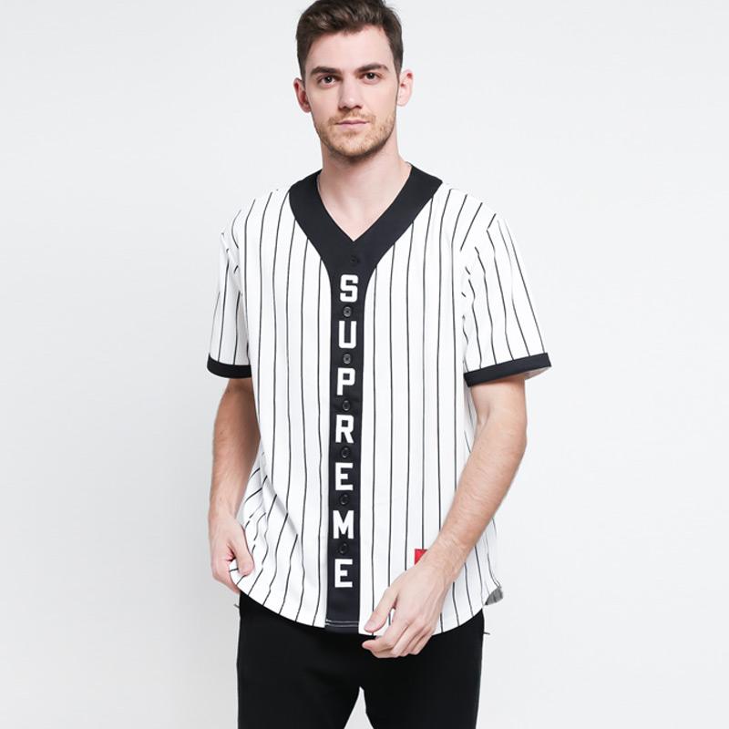 Supreme Vertical Logo Baseball Jersey T-Shirt Pria