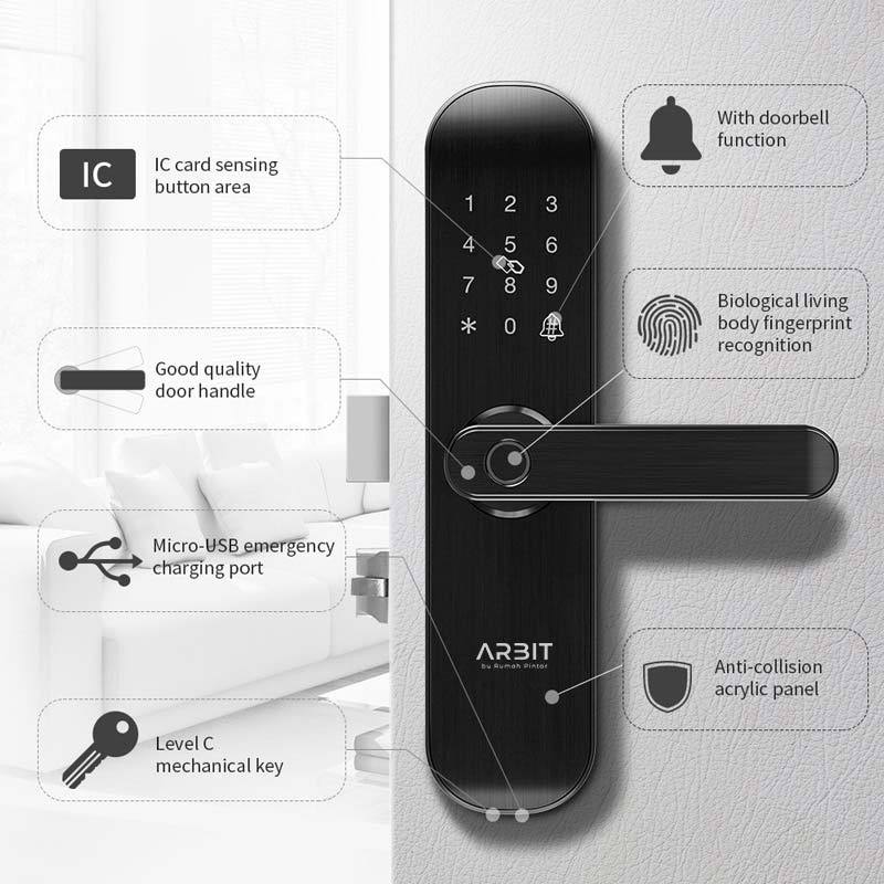 Jual Arbit Smart Wifi Door Lock With Finger Print Card Pin Online September 2020 Blibli Com