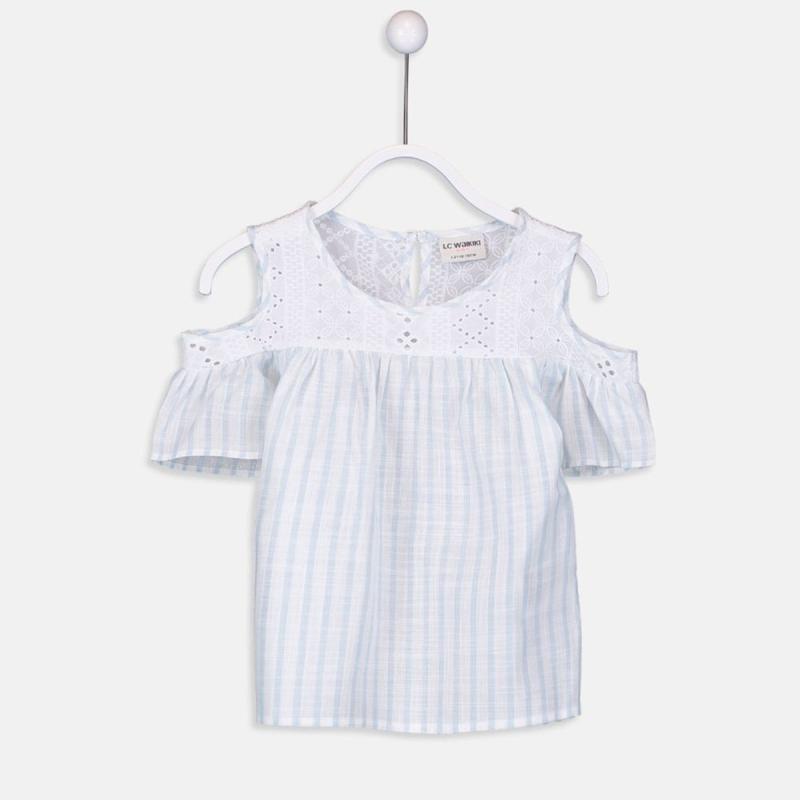 Jual Lc Waikiki Girl S Open Shoulder Poplin Blouse Striped Blue 9si009z4 Murah Agustus 2020 Blibli Com