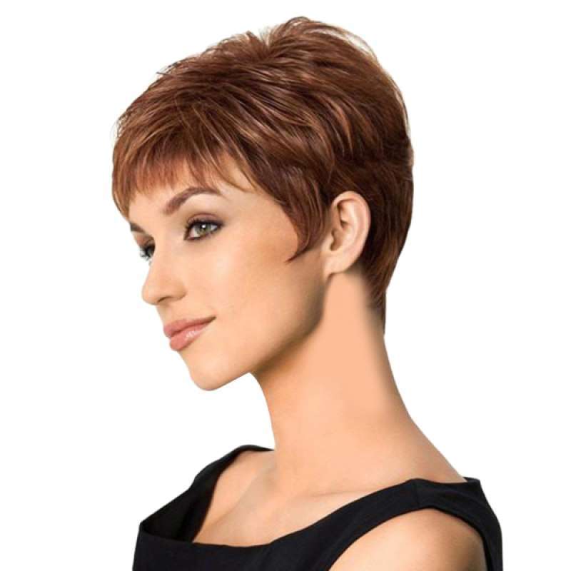 Jual Oem Real Human Hair Wig Short Brown Layered Fluffy Wig Oblique Bangs Heat Safe Terbaru Juli 2021 Blibli