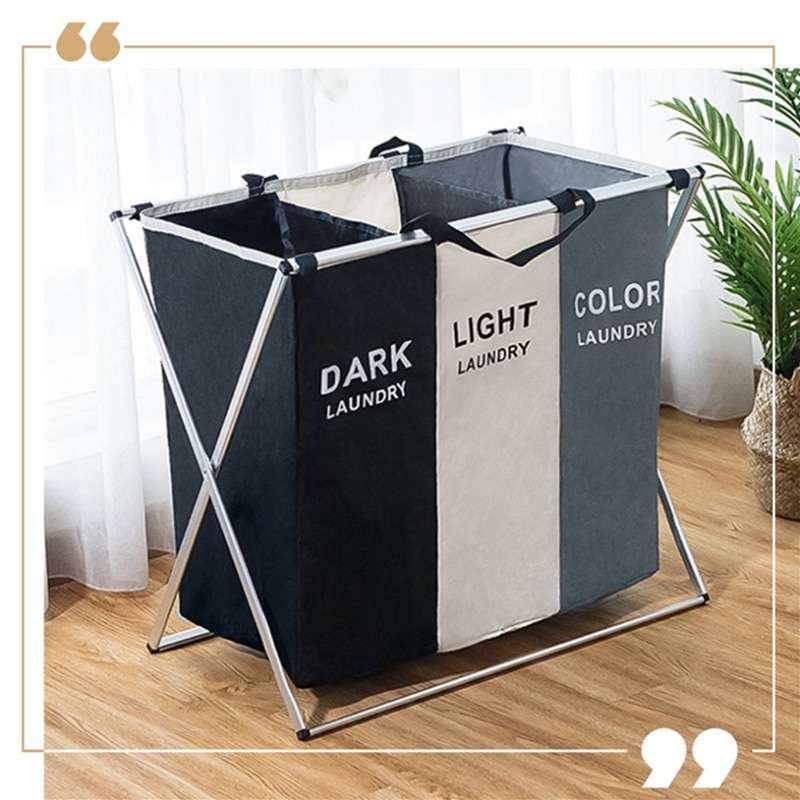 Jual X Shape Keranjang Penyimpanan Pakaian Kotor Three Grid Laundry Basket Large Ne430 Black Gray Online Oktober 2020 Blibli Com