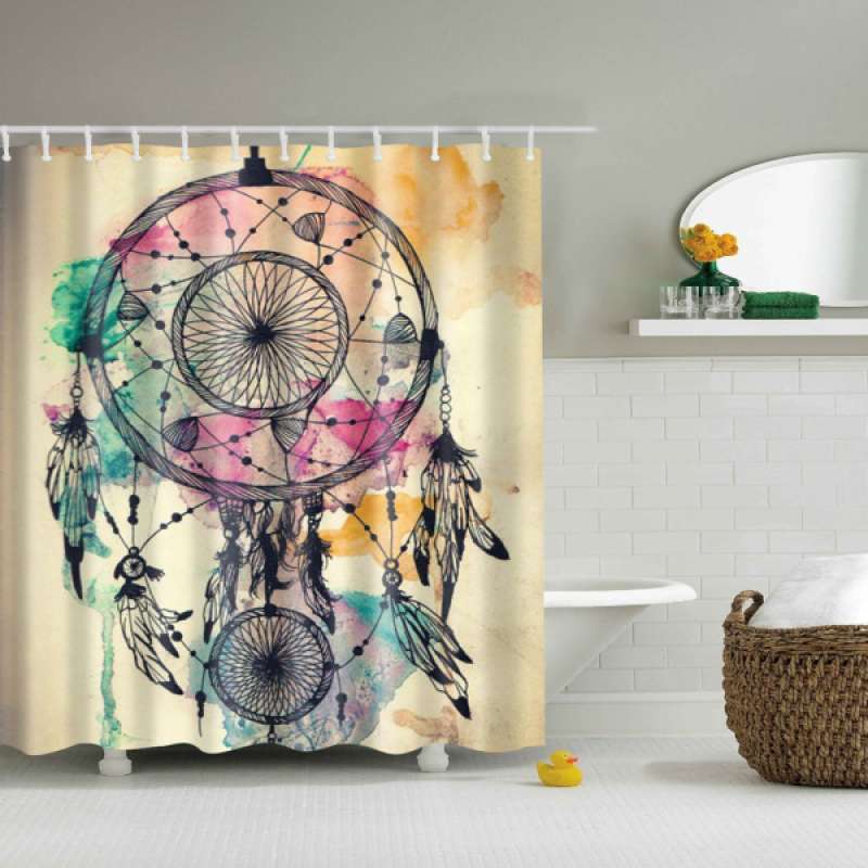 Waterproof Fabric Lotus Elephant Buddha Shower Curtain Liner Bathroom Set Hooks 