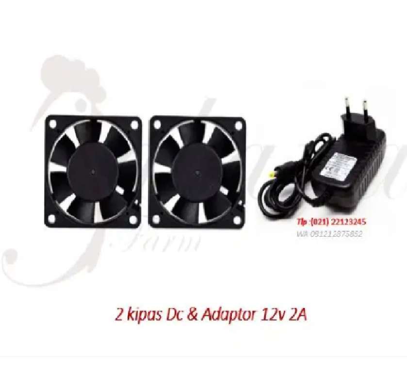 kipas dc dan adaptor 12v 2a untuk mesin tetas telur atau inkubator