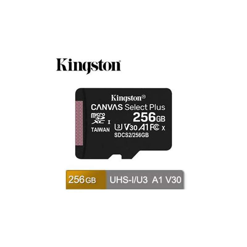 kingston kingston canvas select plus microsdxc uhs i u3 v30 a1 256gb memory card sdcs2 256gb