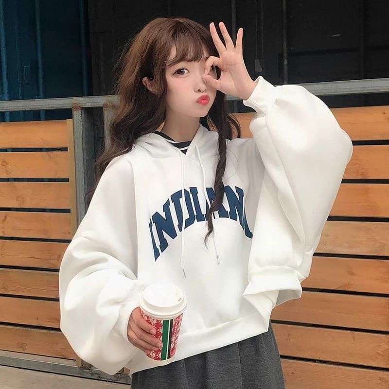 Jual Sweater Wanita Oversize INDIANA Sweater hoodie Wanita Putih