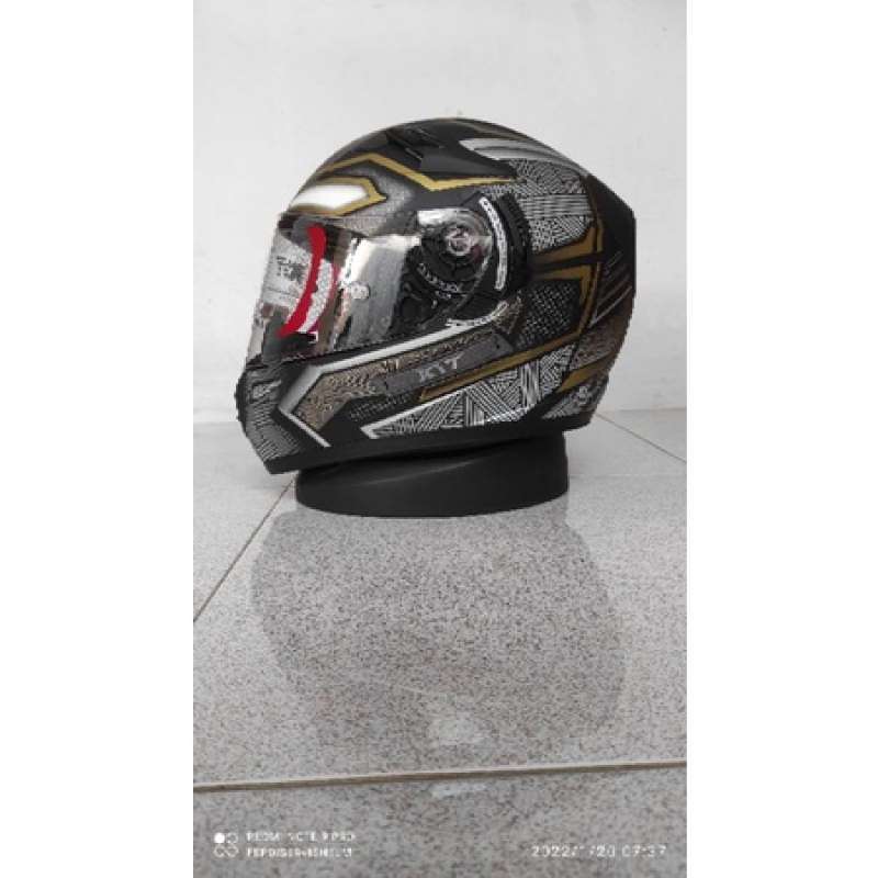 HELM KYT K2 RIDER BLACK PANTHER BLACK DOFT/GOLD FLAT VISOR PLUS TEAR OFF  POST