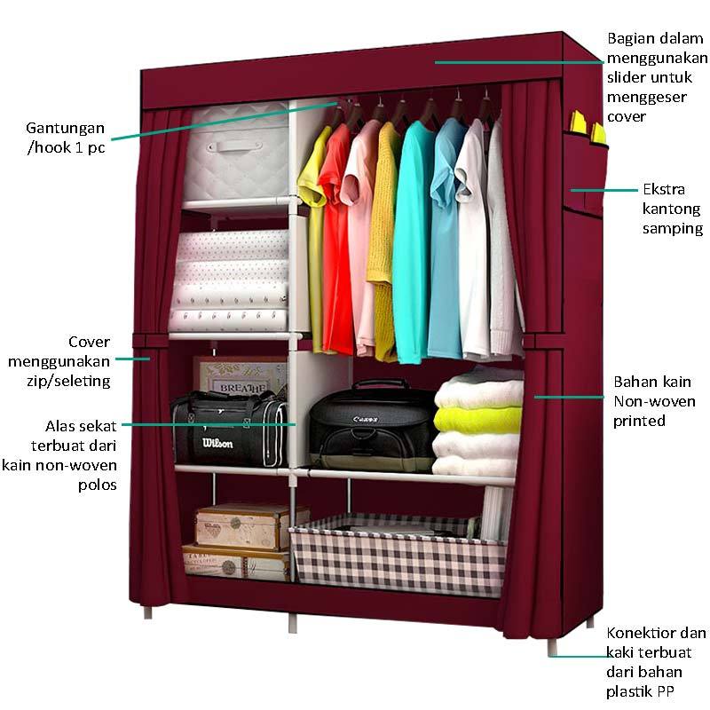 Jual Azonex Y105 Lemari Pakaian Portabel Wardrobe Size Medium Coffee Online Januari 2021 Blibli