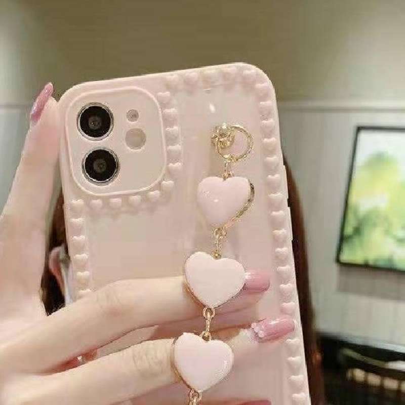 Jual case chain gold heart iPhone 13 12 