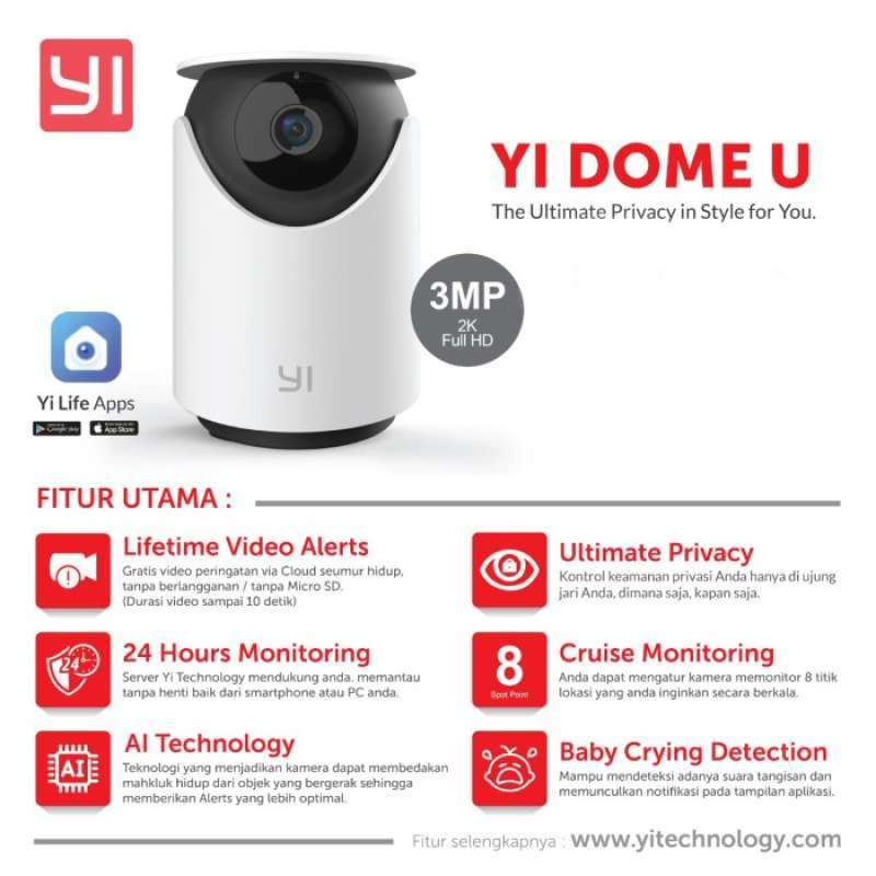 Yi Dome U 3MP 1296P Smart IP Camera 360 Kamera CCTV BEST SELLER