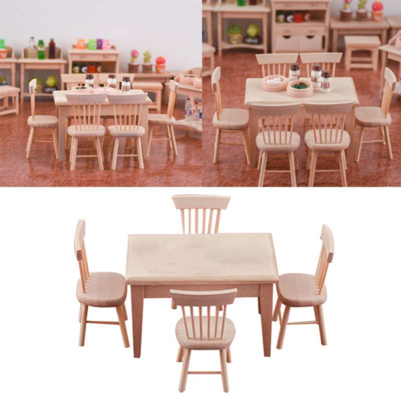 Jual Oem 1 12 Mini Unpainted Dining Table 4 Chairs Furniture For Living Room Kitchen Online Februari 2021 Blibli