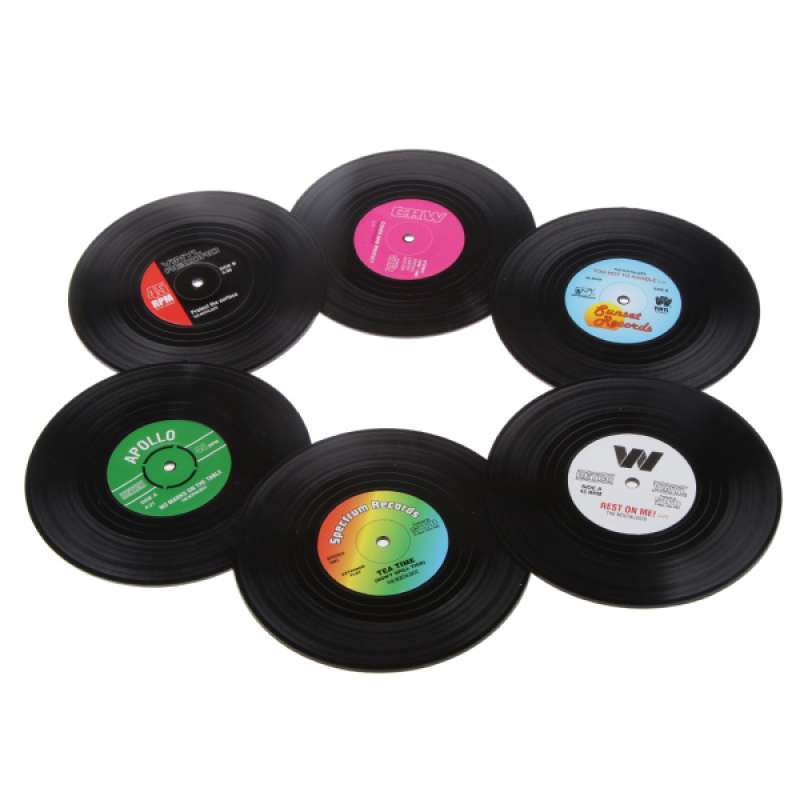 Promo 6pcs/set Vinyl Record Coasters Anti-slip Cup Coffee Mug ...