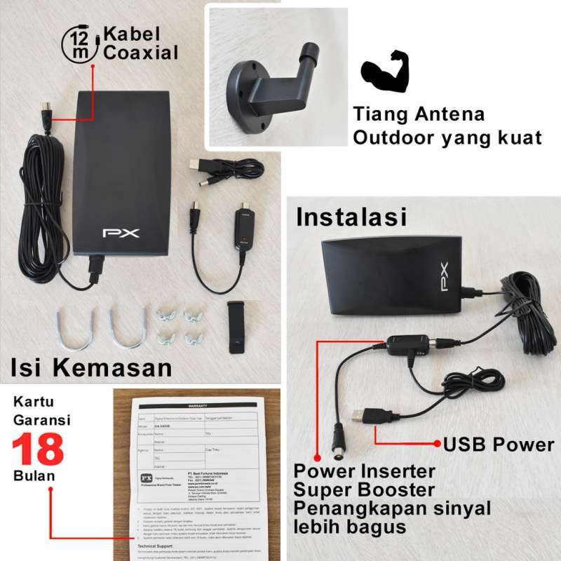 Jual PX DA-5400B Antena TV Digital Analog Kabel 12M Booster Indoor/Outdoor  Online Januari 2021 | Blibli