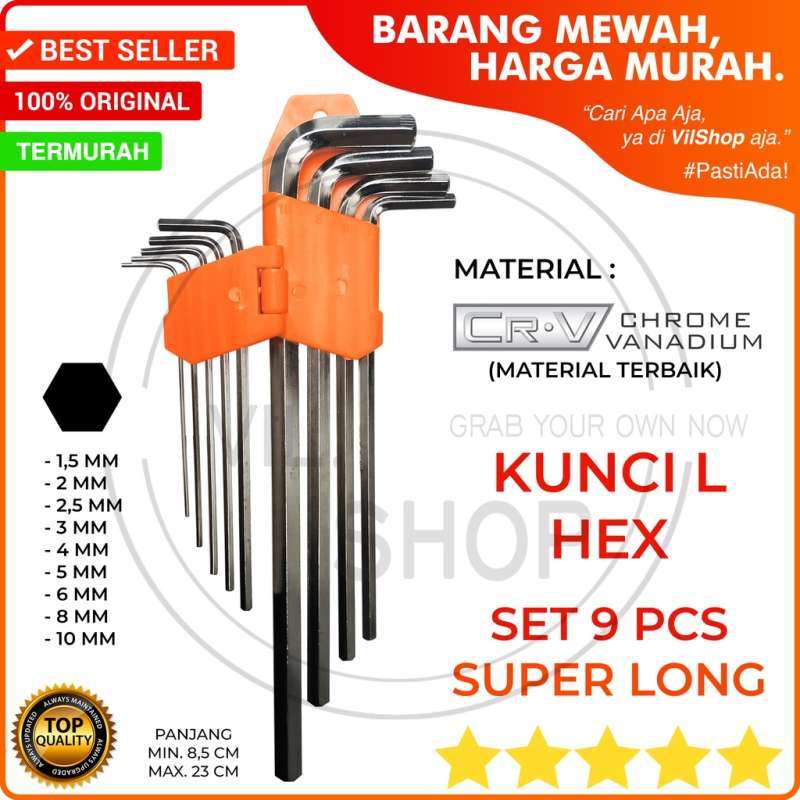 Jual KUNCI L HEX SET KOMPLIT 9 PCS PANJANG SUPER LONG BAJA CR V