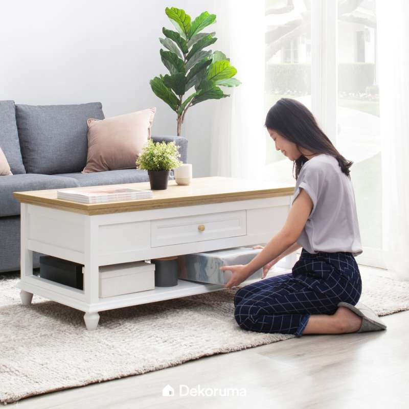 Jual Dekoruma Kanou Meja Tamu Minimalis Dengan Rak Dan Laci Putih Dari Kayu Olahan Coffee Table Online Mei 2021 Blibli