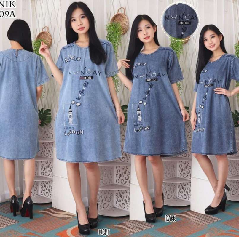 Jual MIDI DRESS WANITA JUMBO TERBARU MIDI DRESS JEANS WANITA