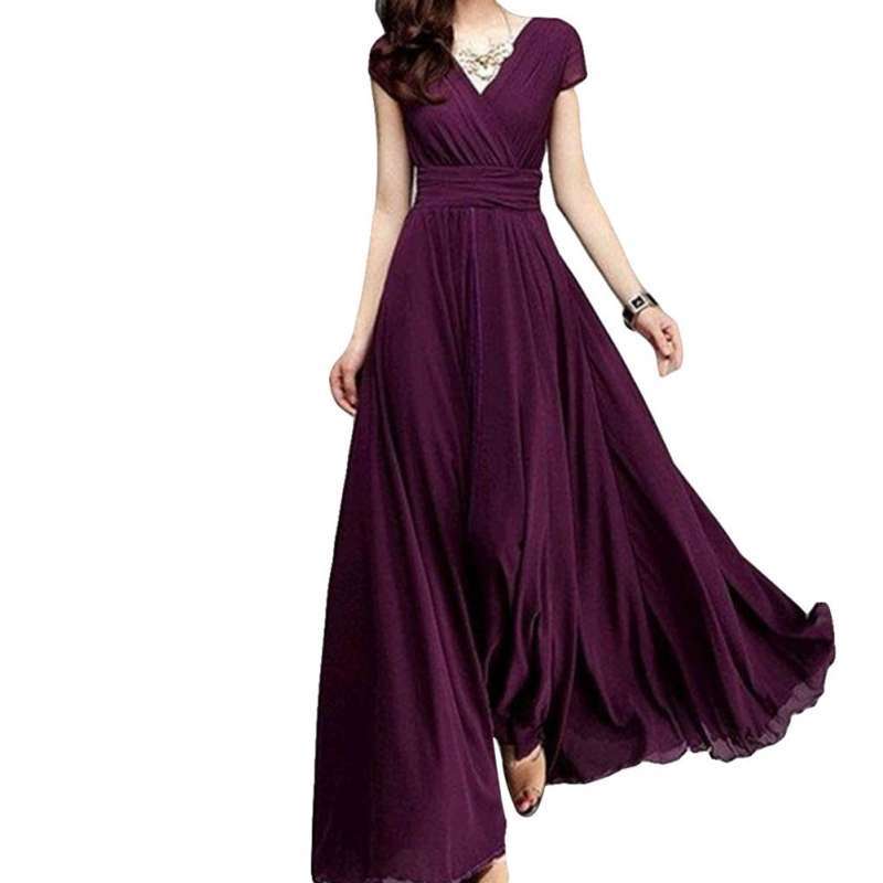 Women Party Gown V Neck Short Sleeve 