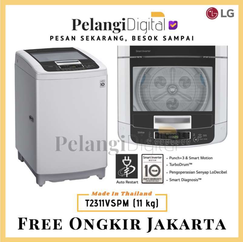 lg t2311vspm mesin cuci top loading 11 kg smart inverter