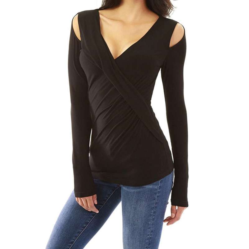 Promo Sexy Deep V Neck Long Sleeves Top 