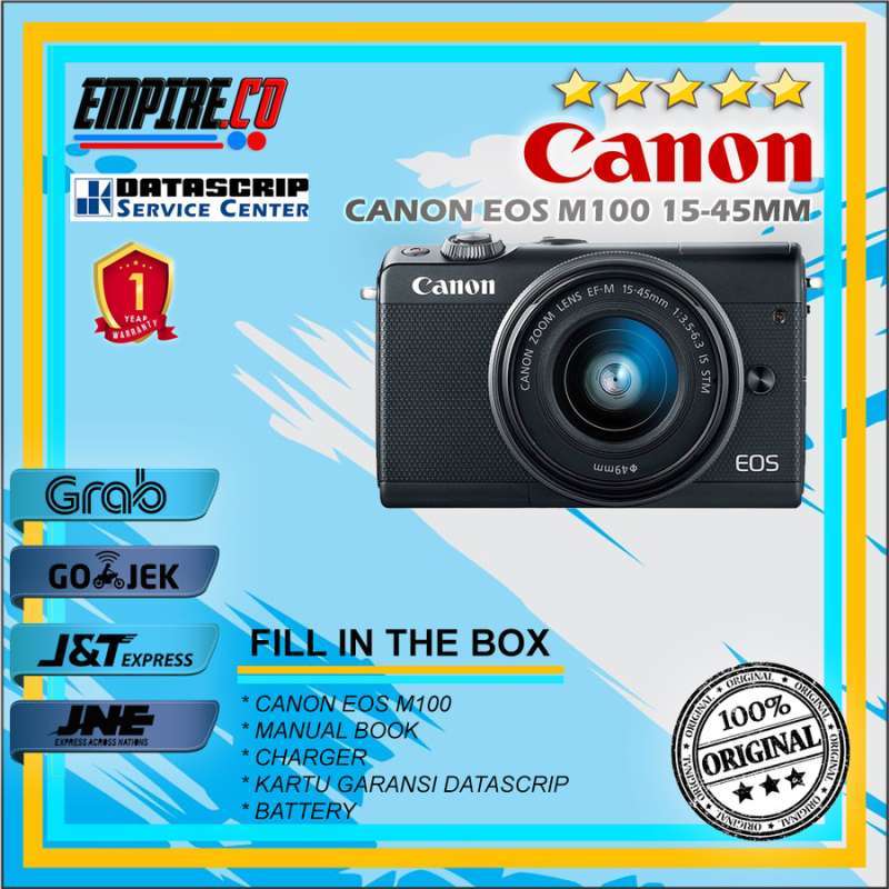canon eos m100 15 45mm garansi resmi datascrip