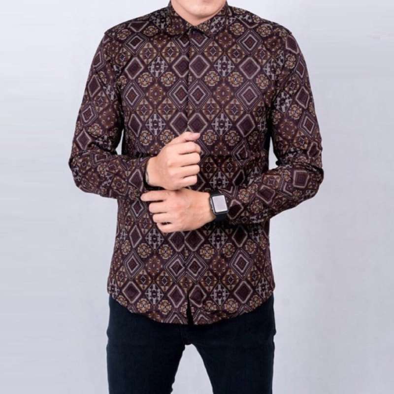 Jual Baju Batik Kemeja Batik Pria Lengan Panjang Motif Songket Diamond Hitam Modern Slimfit Casual Black Terbaru Juni 2021 Blibli
