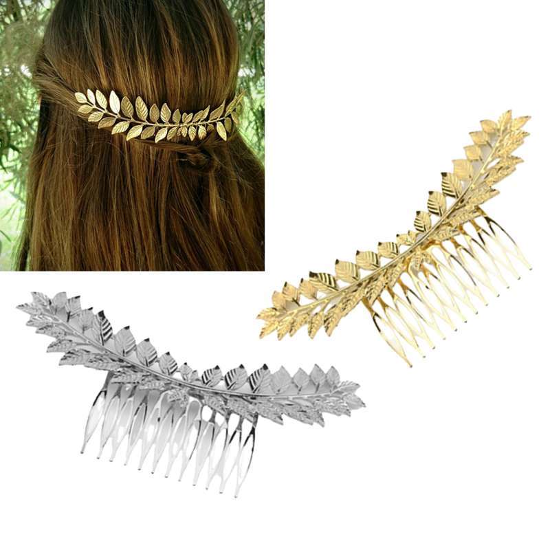 Promo 2x Gold Plated Leaves Hair Comb 