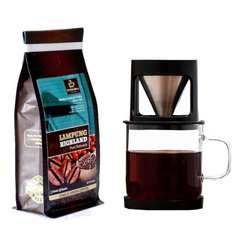 Bundling Coffee Lampung Pure Robusta 200 gr Stainless Dripper 300 ml