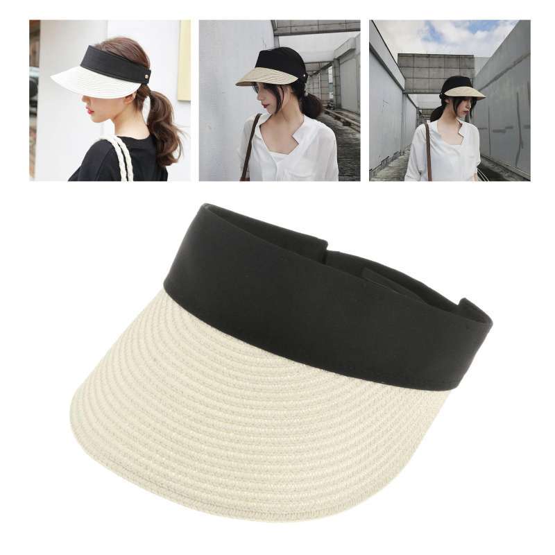 Women Straw Sun Visor Hat Wide Brim 