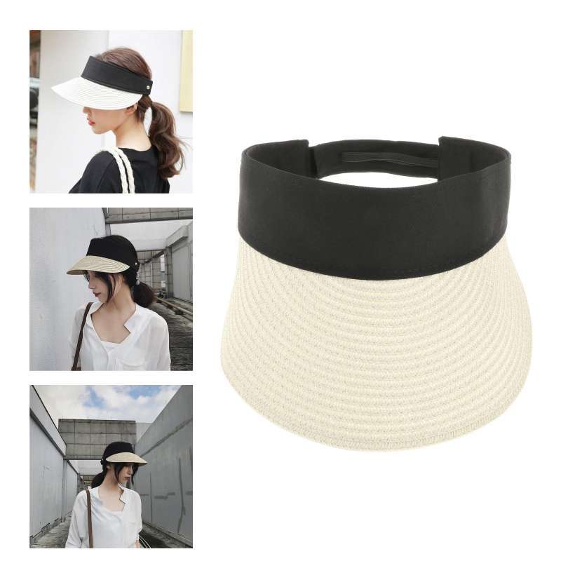 Women Straw Sun Visor Hat Wide Brim 