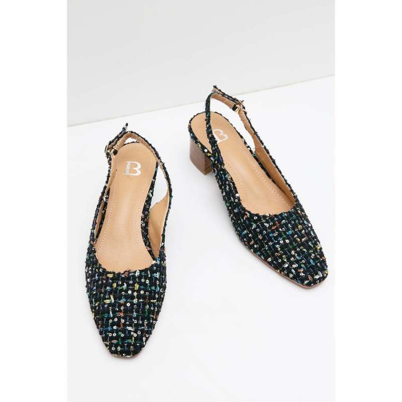 Melinda Avva Tweed Heels Black Beige 
