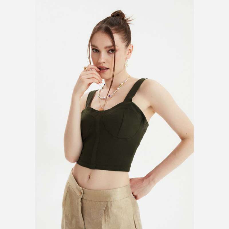 Jual Trendyol Bustier Detail Crop Top Wanita 01 - S Khaki di Seller Trendyol Official Store - Kota Bekasi, Jawa Barat | Blibli