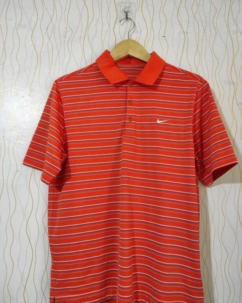 Jual Kaos Polo Nike Orange Garis Putih 