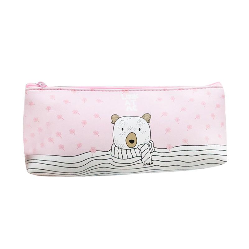 bluelans faux leather cartoon animal letter sloth pencil case pink