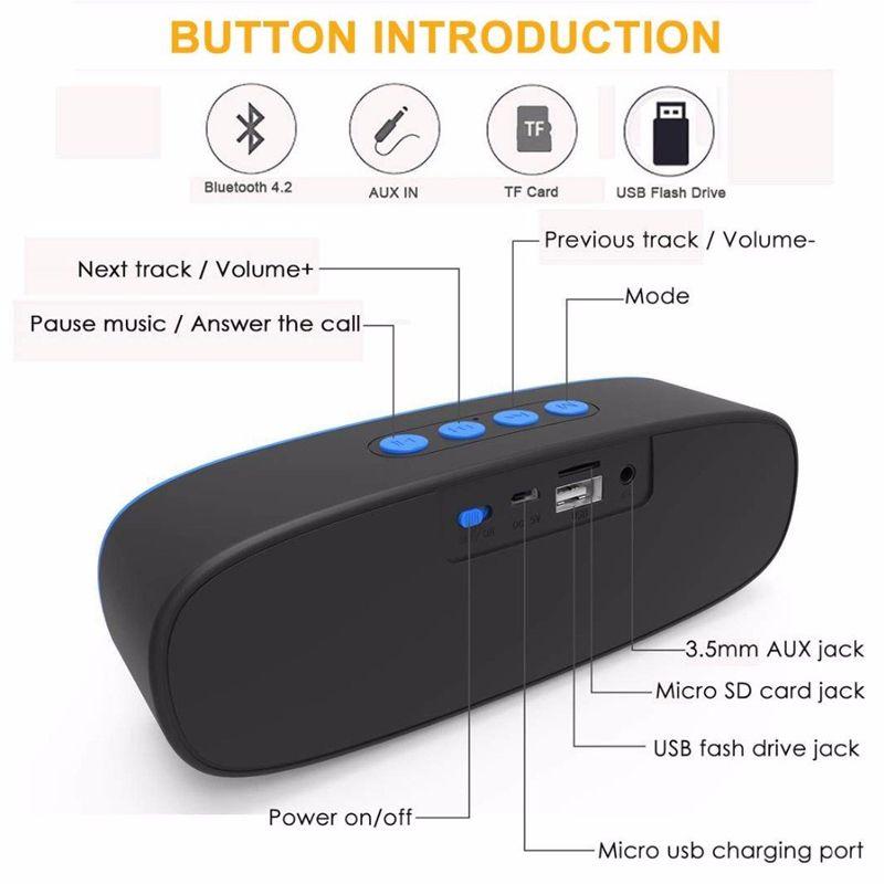 Portable Wireless Bluetooth4.2 Stereo Bass Speaker 3.5mm Aux TF Card Hands-free