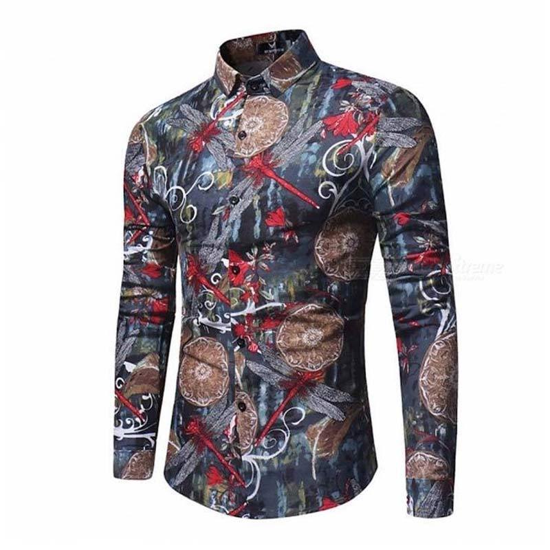 Jual Iit Stylish Print Long Sleeve Shirt Fashion Casual Turn Down Slim Fit Shirt For Men Online Oktober 2020 Blibli Com