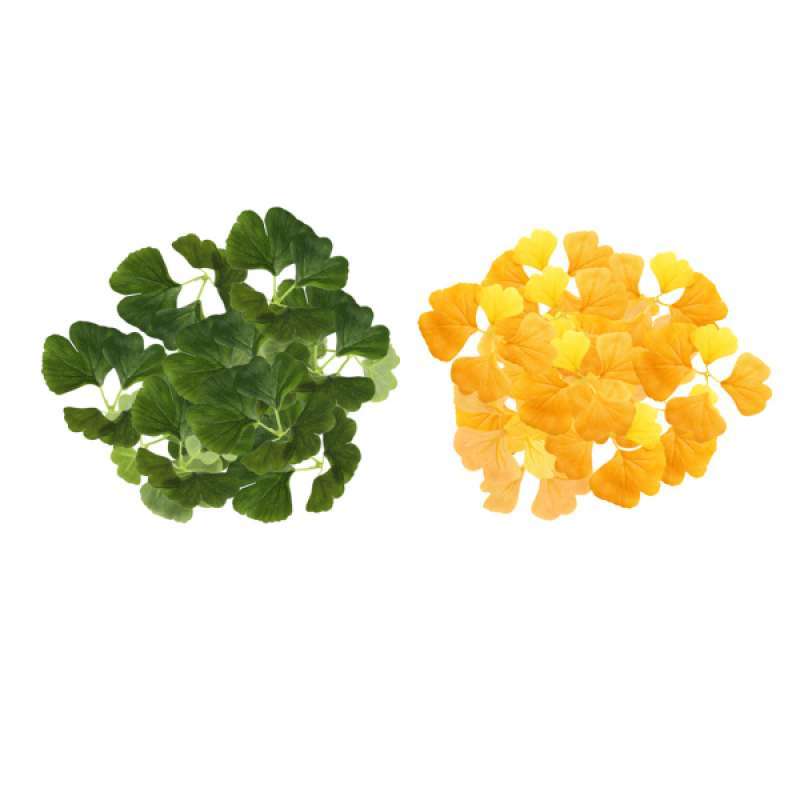 60pcs Artificial Leaves Silk Ginkgo Leaf DIY Craft Decor Golden Yellow+Green 