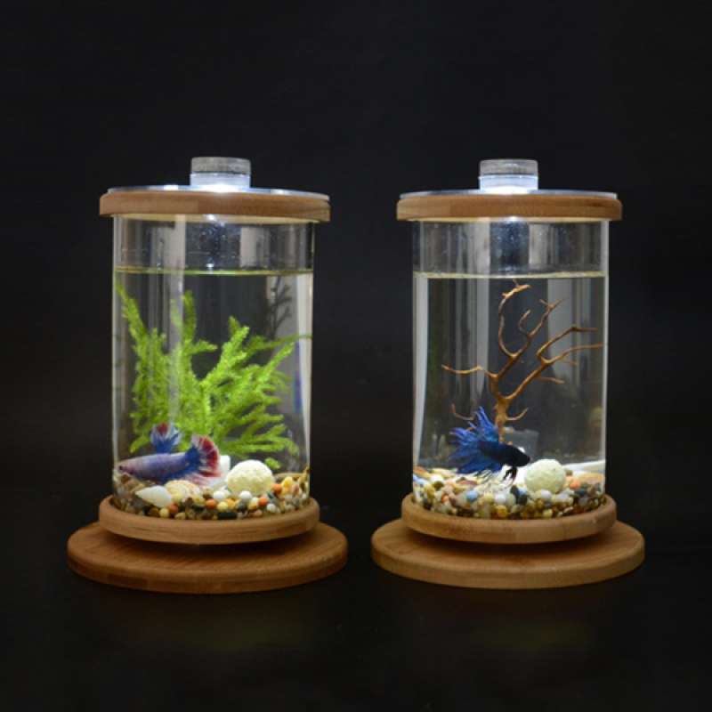 Jual Cylinder Rotatable Aquarium Glass Betta Fish Tank Office Home Desktop Decor Online Oktober 2020 Blibli Com