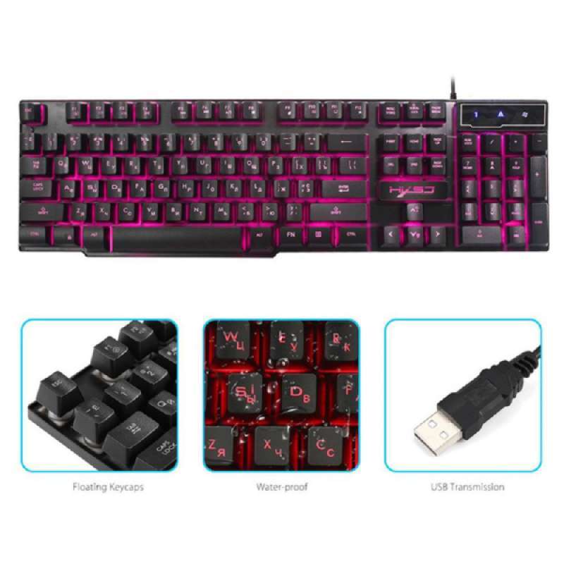 russian english character led backlit wired gaming keyboard for pc games