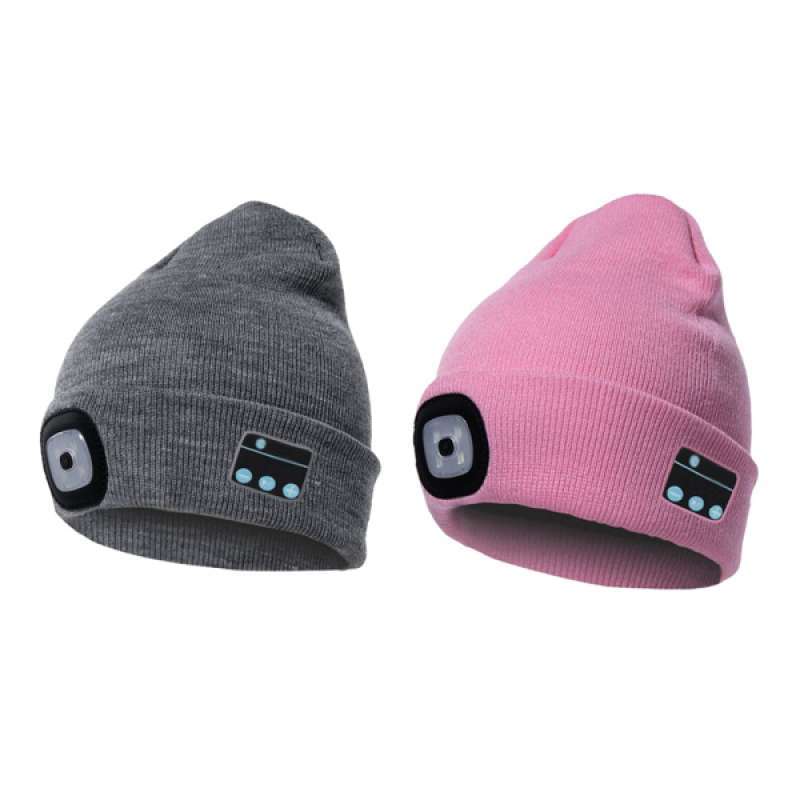 Pink+Gray Unisex Bluetooth Beanie Hat 