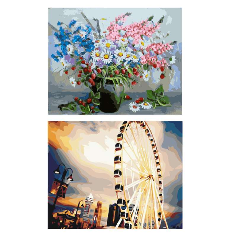 Jual 2 Sets Diy Paint By Numbers Oil Painting Kit For Kids Adults 50x40cm Drawing Paintwork With Paintbrushes Acrylic Pigment Ferris Wheel Flowers Online November 2020 Blibli Com