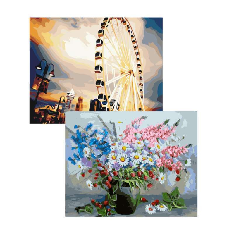 Jual 2 Sets Diy Paint By Numbers Oil Painting Kit For Kids Adults 50x40cm Drawing Paintwork With Paintbrushes Acrylic Pigment Ferris Wheel Flowers Online November 2020 Blibli Com