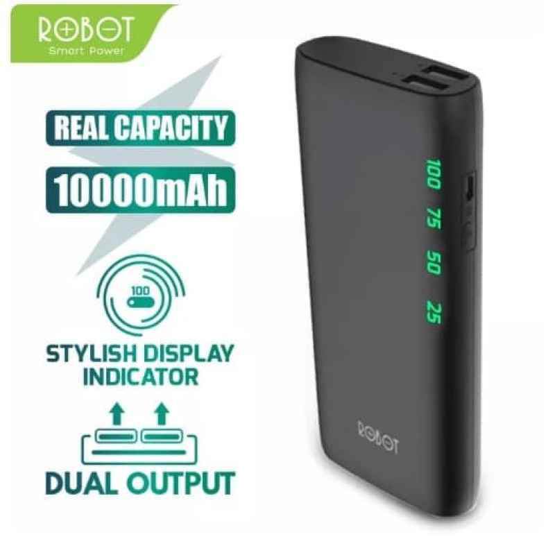 Powerbank Robot 10000 Mah Rt130 Original Power Bank - Hitam Laris
