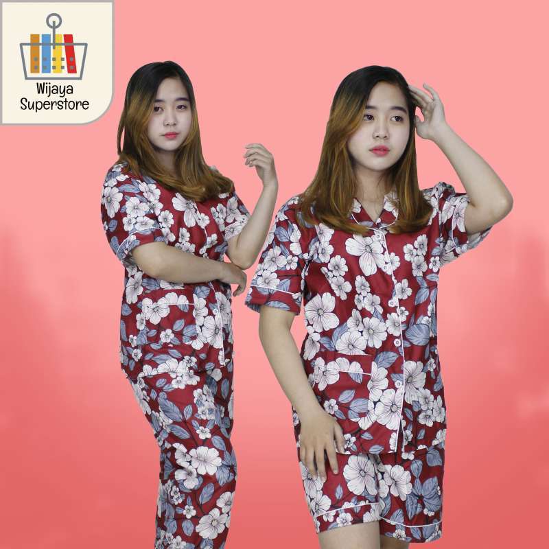 Jual 3 In 1 Piyama Baju Tidur Wanita Remaja Dewasa Motif Bunga Ld 100 Online April 2021 Blibli