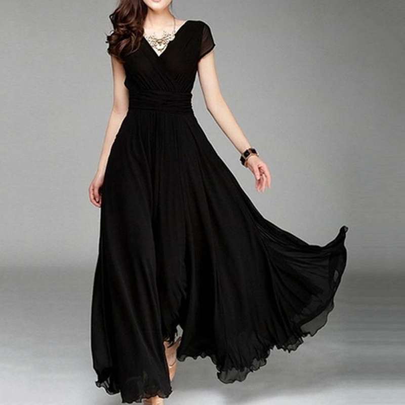 Women Party Gown V Neck Short Sleeve 